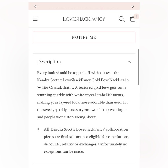 Sold Out Online Kendra Scott x LoveShackFancy Bow Necklace - Picture 2 of 2